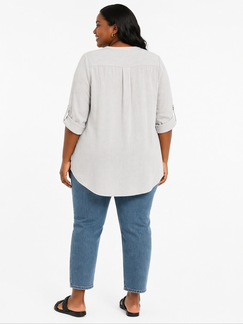 Plus Size Light Gray Pintucked Button-Front Tunic Blouse Size 3X - Picture 2 of 7